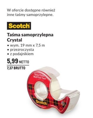 Taśma samoprzylepna Crystal Scotch wym. 19 mm x 7,5 m, przezroczysta, z podajnikiem promocja w Makro