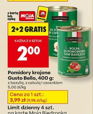 Pomidory krojone Gusto Bello: z cebulą i czosnkiem promocja w Biedronka