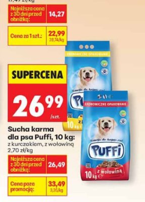 Sucha karma dla psa Puffi, 10 kg: z wołowiną, z wołowiną promocja w Biedronka