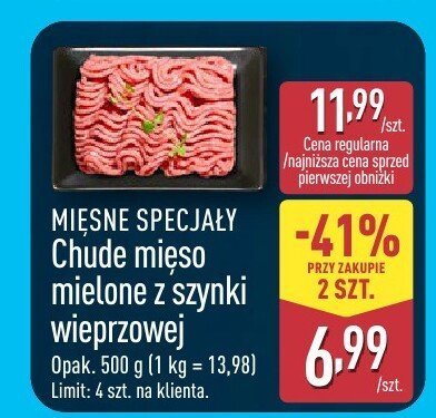 Chude mięso mielone z szynki wieprzowej promocja w Aldi