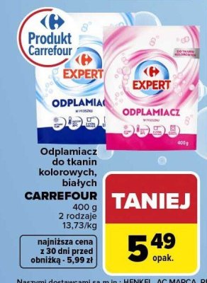 Odplamiacz do tkanin kolorowych, białych Carrefour różne rodzaje promocja w Carrefour Market