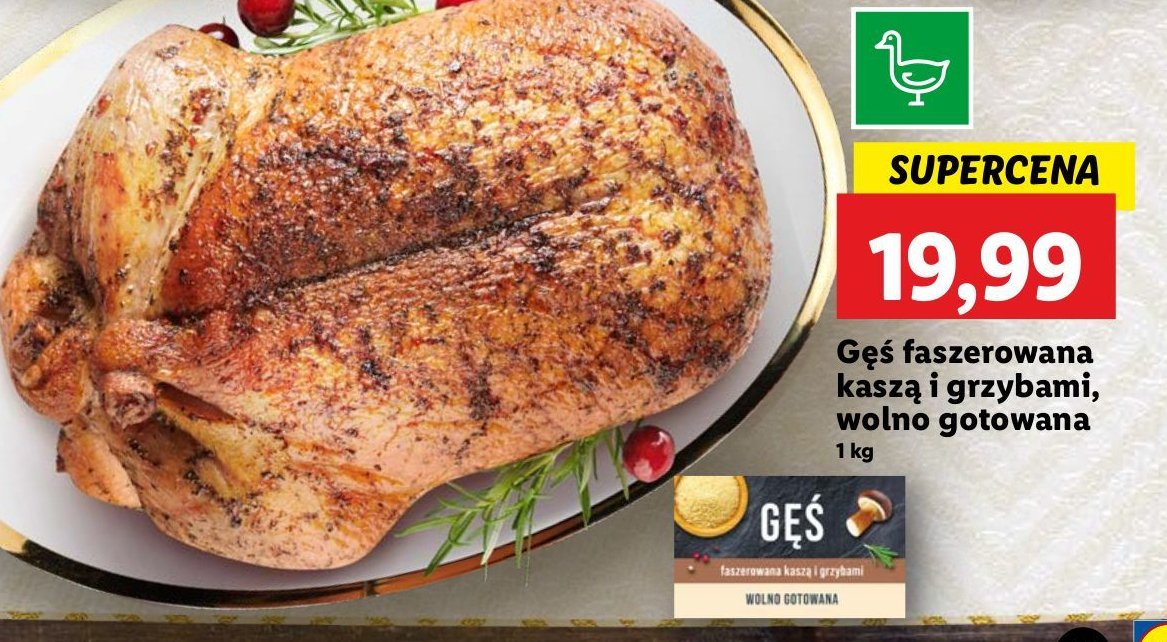 Gęś faszerowana kaszą i grzybami wolno gotowana promocja w Lidl