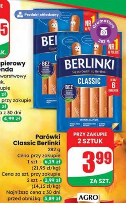 Parówki Classic Berlinki promocja w Dino