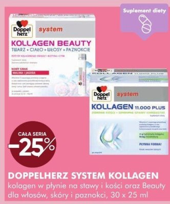 Kolagen w płynie na stawy i kości oraz Beauty dla włosów, skóry i paznokci DOPPELHERZ SYSTEM KOLLAGEN promocja w Super-Pharm