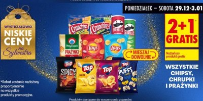 Chipsy wszystkie rodzaje 2+1 GRATIS promocja w Biedronka