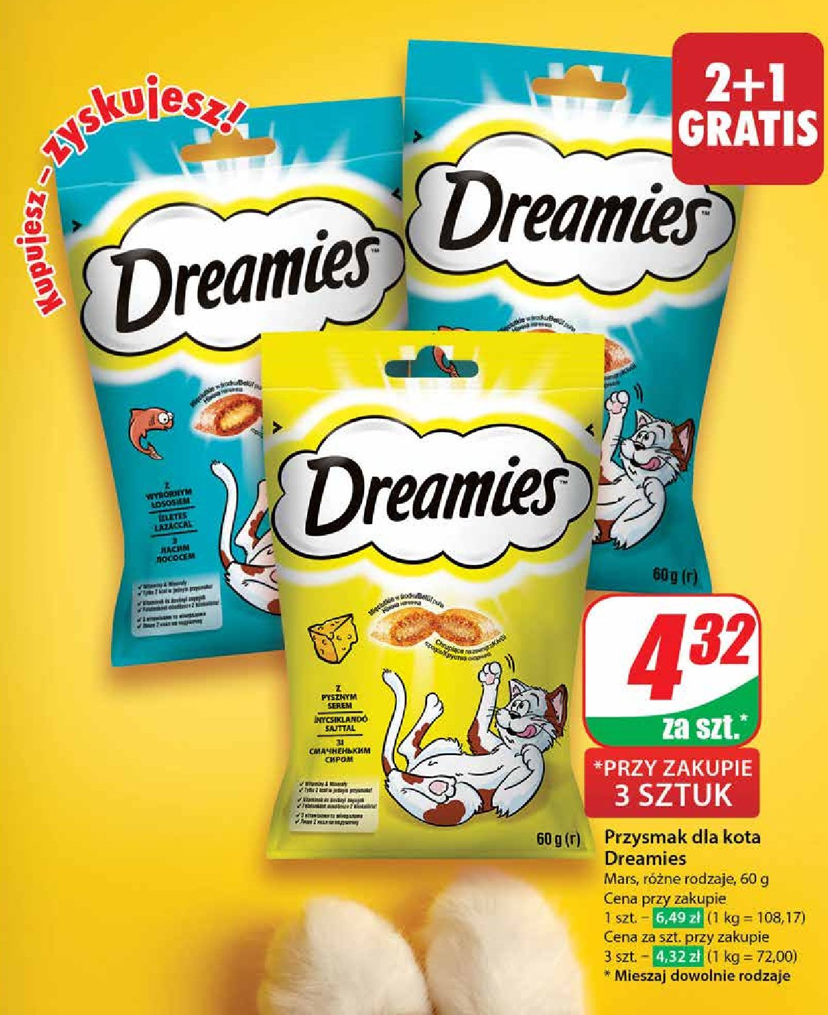 Przysmak dla kota z łososiem Dreamies promocja w Dino