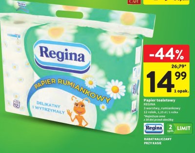 Papier toaletowy REGINA 3 warstwy, rumiankowy 12 rolek promocja w Intermarche