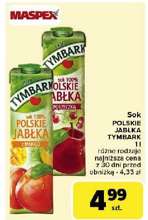 Sok 100 % polskie jabłka z mango Tymbark promocja w Carrefour Market