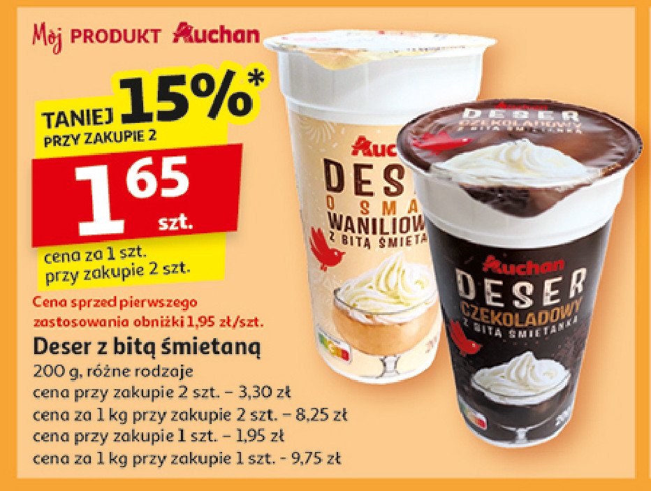 Deser waniliowy z bitą śmietaną Auchan promocja w Auchan