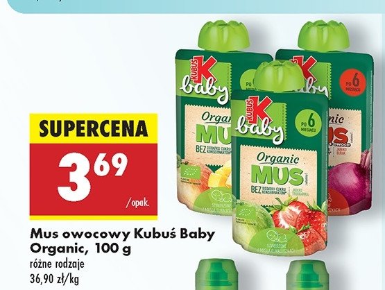 Mus jabłko-mango KUBUŚ BABY ORGANIC promocja w Biedronka
