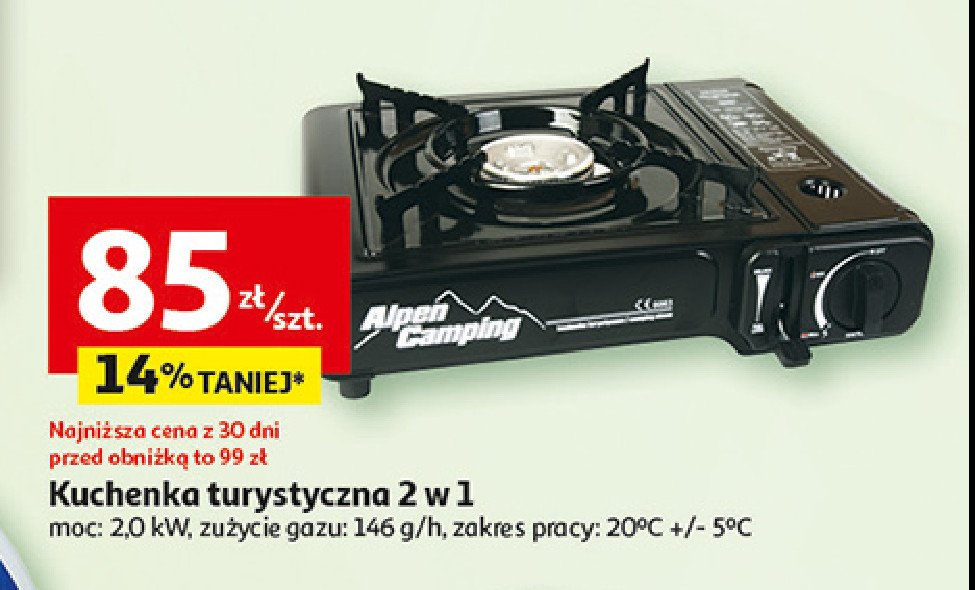 Kuchenka gazowa turystyczna 2 w 1 Alpen camping promocja w Auchan