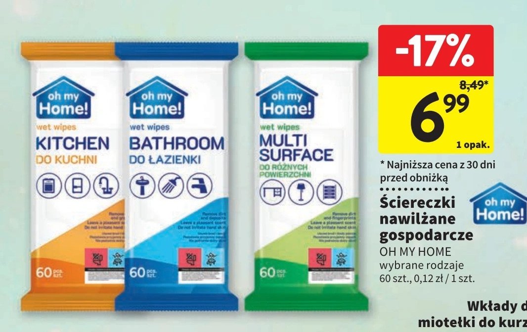 Chusteczki czyszczące do różnych powierzchni oh my home! promocja w Intermarche