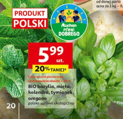 BIO bazylia, mięta, kolendra, tymianek, oregano, polska uprawa ekologiczna promocja w Auchan