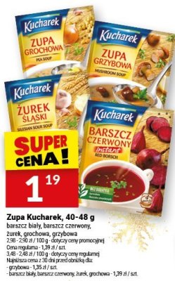 Zupa Kucharek, różne rodzaje (grochowa, grzybowa, barszcz biały, barszcz czerwony, żurek śląski) promocja w Twój Market