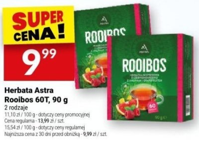 Herbata Astra Rooibos 60T, 90 g 2 rodzaje promocja w Twój Market