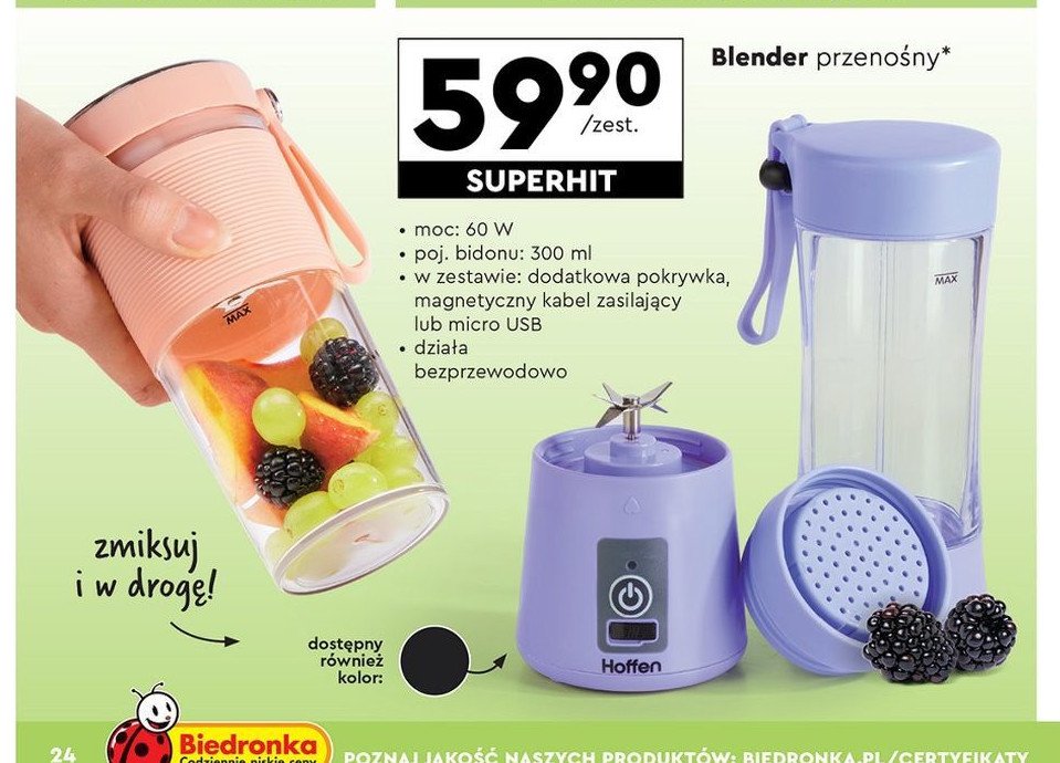 Blender przenośny 60 w Hoffen promocja