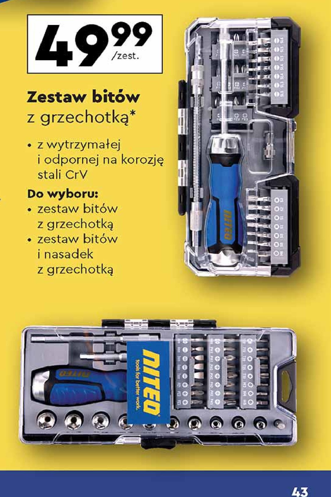 Zestaw bitów i nasadek z grzechotką Niteo tools promocja