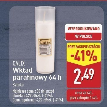 Wkład parafinowy do znicza 64h Calix promocja w Aldi