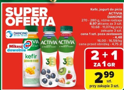 Kefir, jogurt do picia Activia Danone promocja w Carrefour Market