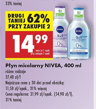 Płyn micelarny formuła 3w1 cera normalna i mieszana Nivea micellair promocja w Biedronka