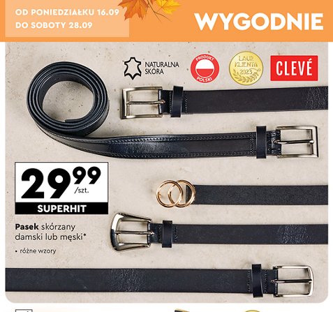 Pasek męski Cleve promocja w Biedronka