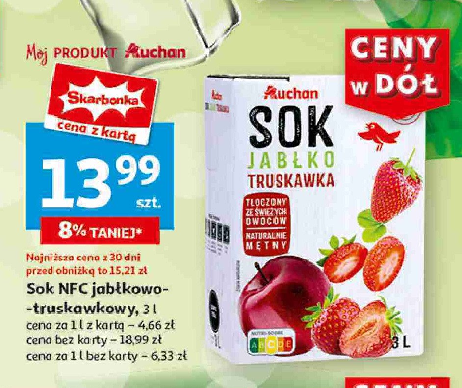 Sok jabłko-truskawka Auchan różnorodne (logo czerwone) promocja