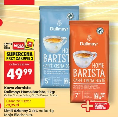 Kawa ziarnista Dallmayr Home Barista, 1 kg: Caffè Crema Dolce, Caffè Crema Forte promocja w Biedronka