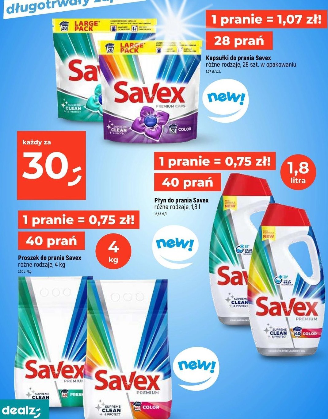 Proszek do prania fresh Savex premium promocja w Dealz