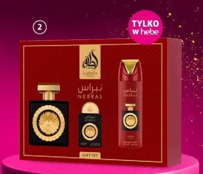 Perfumy LATTAFA Nebras zestaw: woda perfumowana damska 100 ml + woda perfumowana damska 20 ml + dezodorant w sprayu 200 ml promocja w Hebe