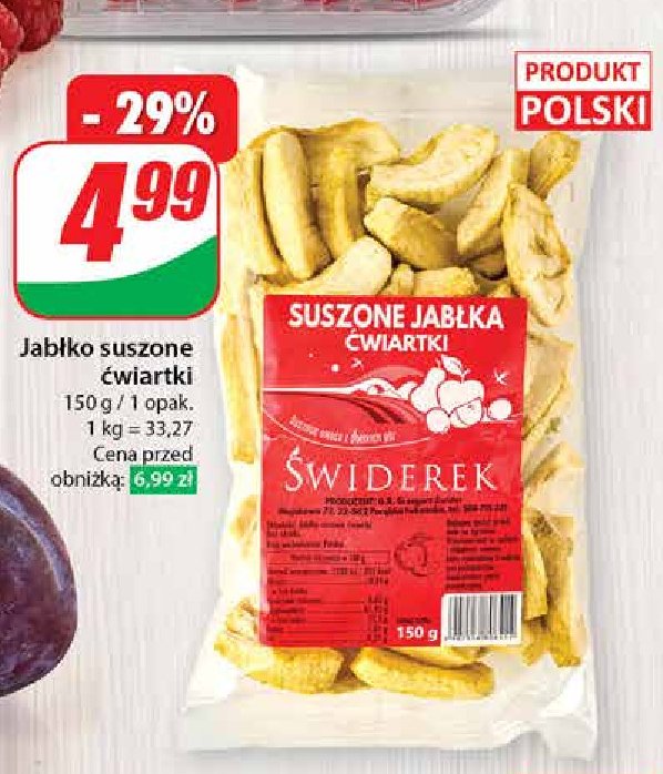 Jabłka suszone ćwiartki ŚWIDEREK promocja