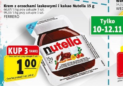 Krem z orzechami laskowymi i kakao Nutella 15 g FERRERO promocja w Prim Market