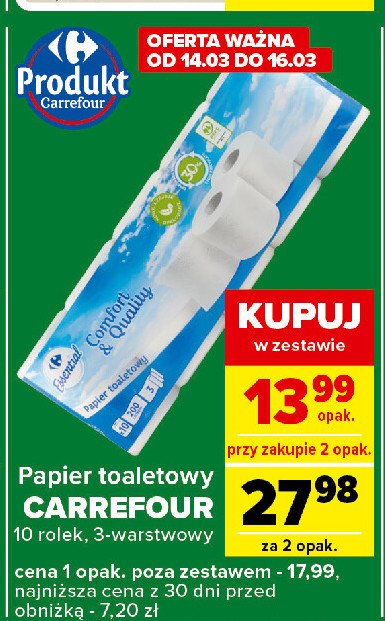 Papier toaletowy comfort & quality Carrefour essential promocja