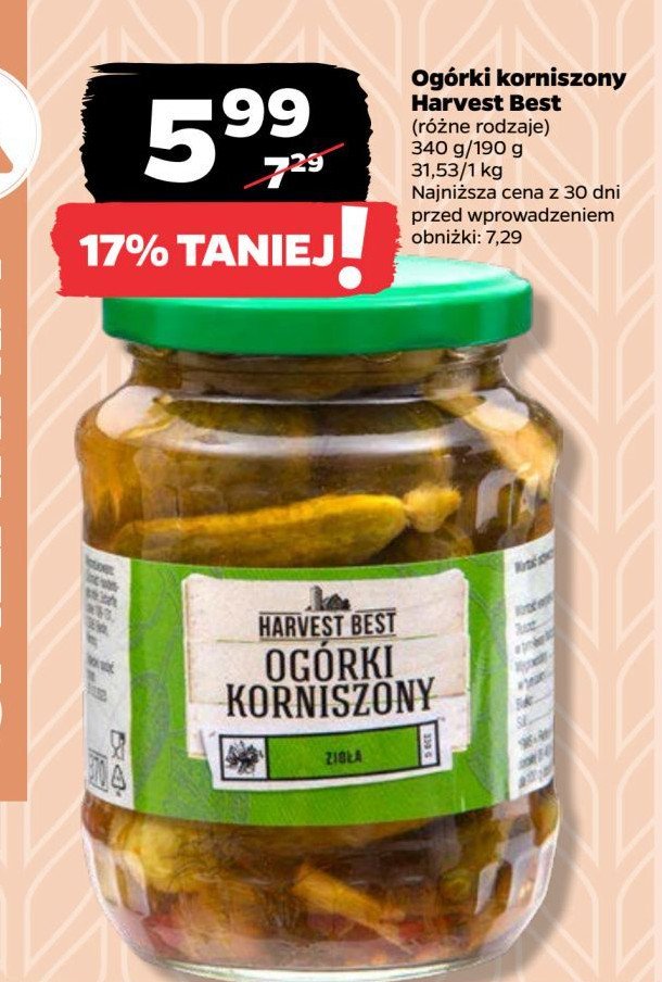 Ogórki korniszony z ziołami Harvest best promocja