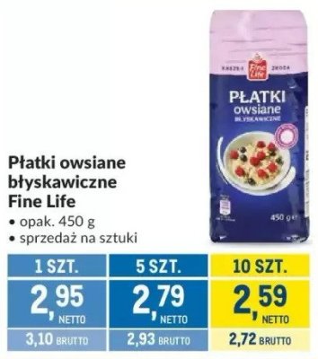 Płatki owsiane błyskawiczne Fine Life promocja w Makro