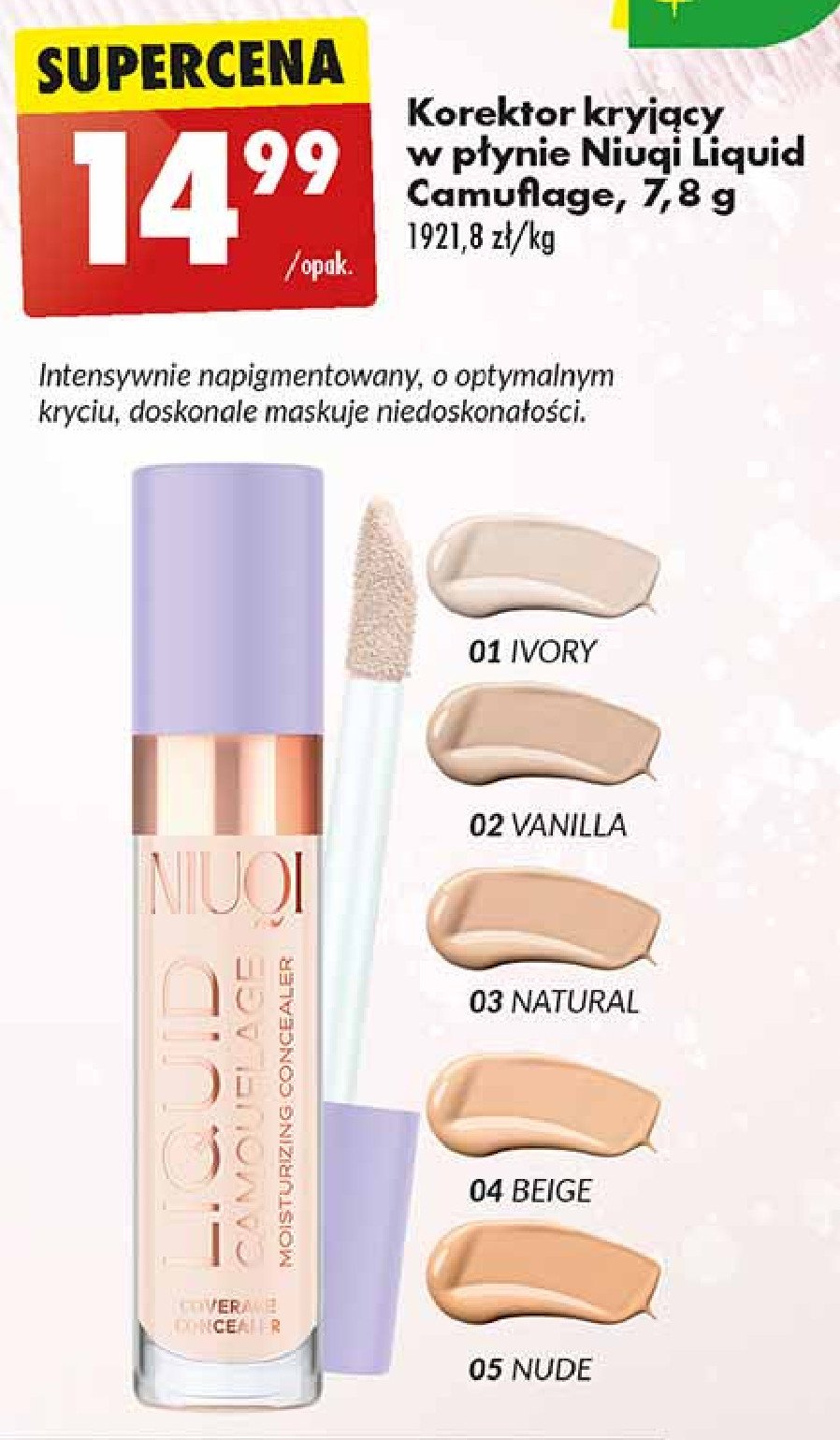 Kokrektor kryjący 04 beige Niuqi liquid camouflage promocja