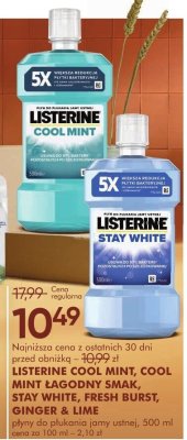 Płyn do płukania jamy ustnej Listerine Cool Mint, Cool Mint Łagodny Smak, Stay White, Fresh Burst, Ginger & Lime promocja w Super-Pharm