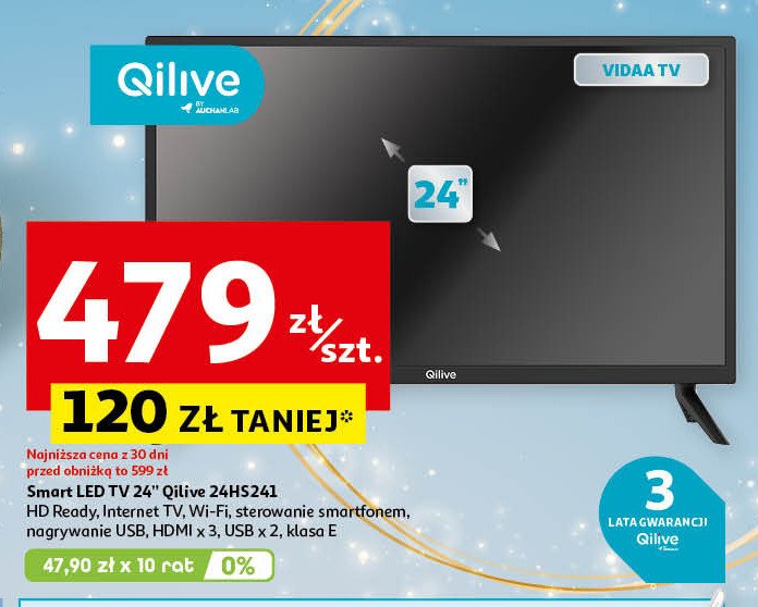 Telewizor led 24" 24hs241 Qilive promocja w Auchan