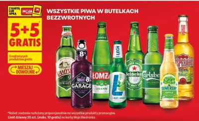Piwa w butelkach bezzwrotnych 5+5 GRATIS promocja w Biedronka