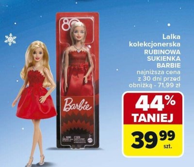 Lalka kolekcjonerska RUBINOWA SUKIENKA BARBIE promocja w Carrefour Market