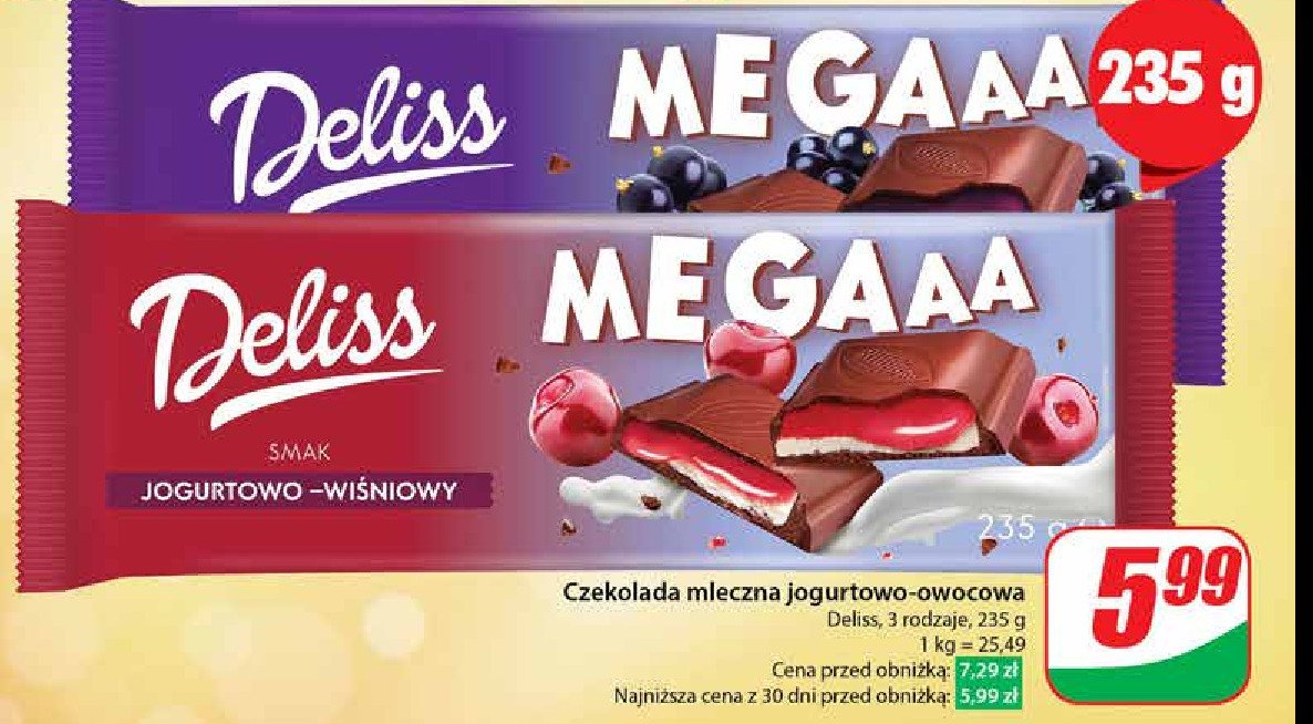 Czekolada jogurtowo-porzeczkowa Deliss megaaa promocja
