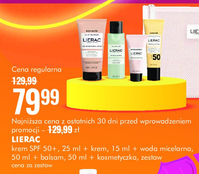 Zestaw travel w kosmetyczce: woda micelanra 50 ml + balsam 50 ml + krem 25 ml + krem 15 ml Lierac promocja