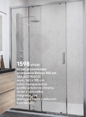 Drzwi prysznicowe przesuwne Beloya 160 cm promocja w Castorama