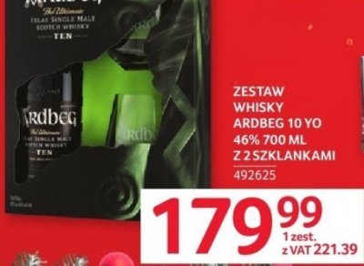 Zestaw whisky Ardbeg 10 YO 46% 700 ml z 2 szklankami promocja w Selgros