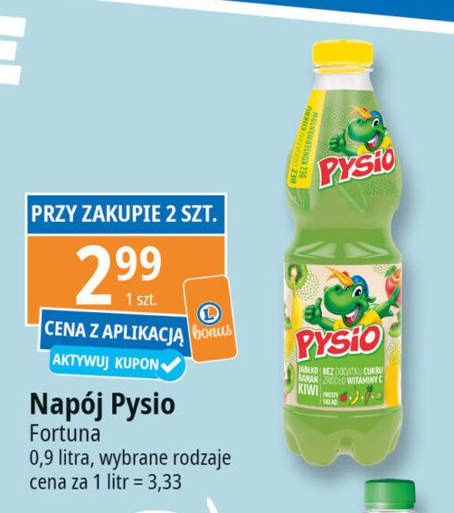 Sok banan-jabłko-kiwi Pysio promocja w Leclerc