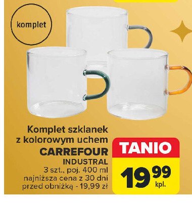 Komplet szklanek z kolorowym uchem 400 ml Carrefour promocja w Carrefour Market