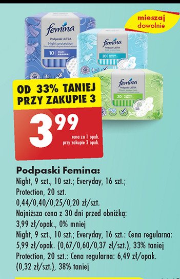 Podpaski higieniczne FEMINA ALL NIGHT promocja w Biedronka