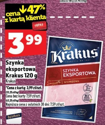 Szynka eksportowa Krakus 120 g promocja w TOPAZ