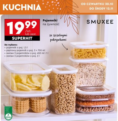 Pojemniki na żywność SMUKEE ze szczelnymi pokrywkami - piętrowy pojemnik o poj. 3 x 700 ml promocja w Biedronka