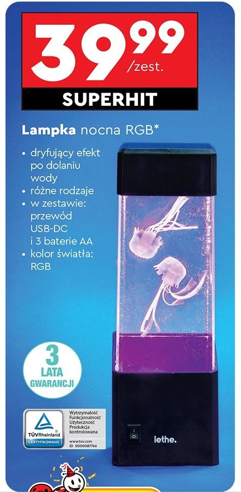 Lampka nocna rgb Lethe promocja w Biedronka