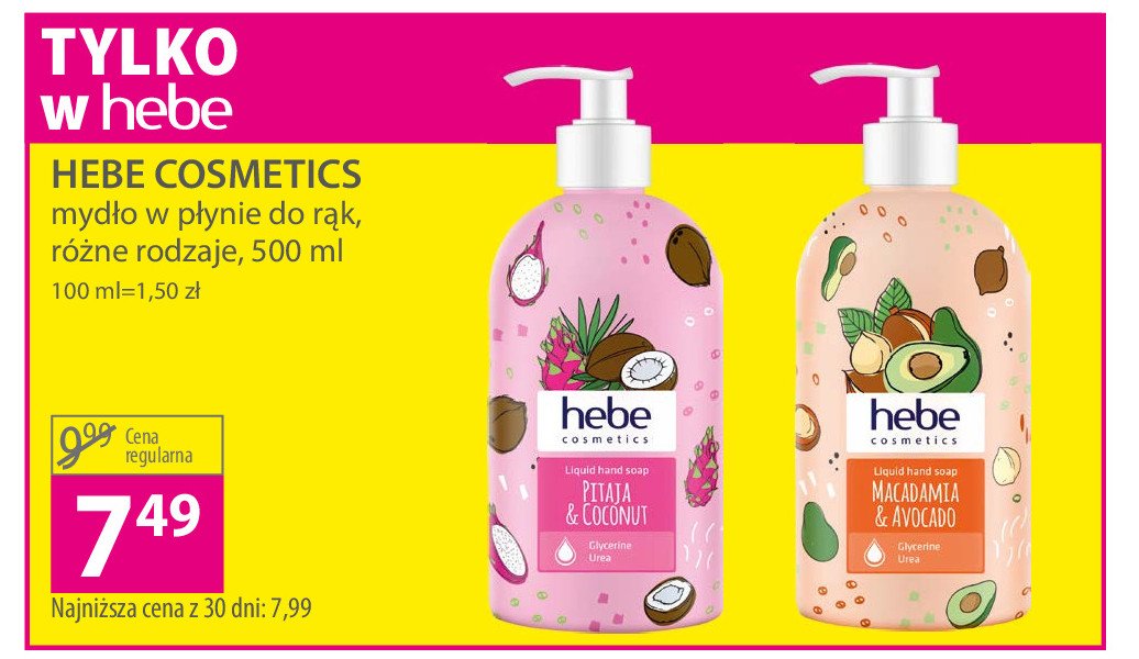 Kremowe mydło w płynie pitaja i kokos Hebe cosmetics promocja